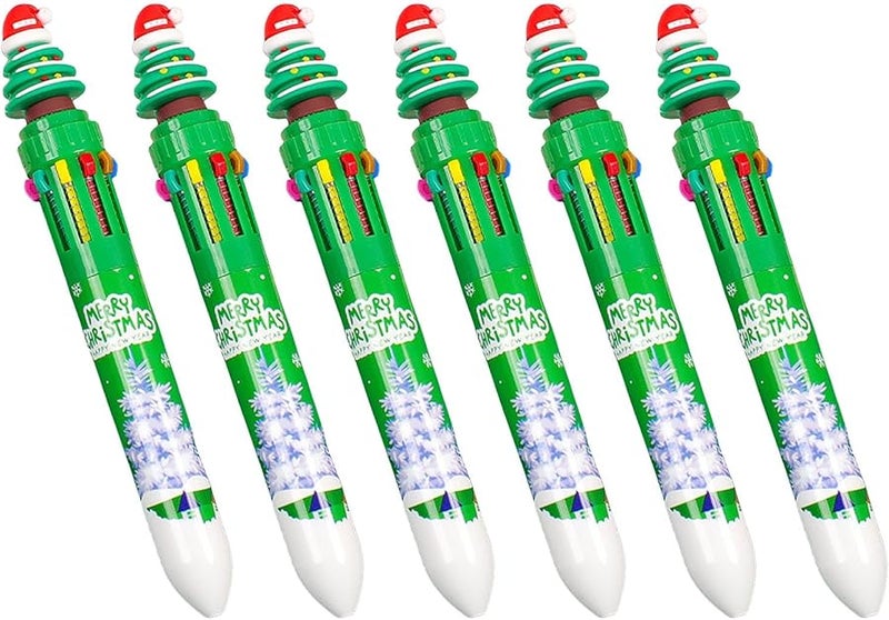 Christmas Tree Ballpoint Pen 6 Pcs Multicolor 10 In 1 Shuttle Office School Supplies - Image 1